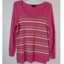 Lane Bryant Striped Pink Sweater Light Knit Top Women size 14/16 Split Hem - £7.76 GBP