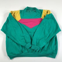 Vintage Melbourne Elements Sweater Mens L Green Yellow Pink Tennis Golf Crest - £18.62 GBP