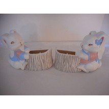 Vintage Burwood Boy/Girl Easter Bunny Storage Plaques Rabbit Wall pocket - $18.39