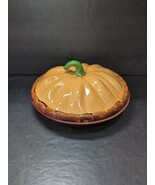Vintage Ceramic Pumpkin Pie Covered Baking Dish Plate 10&quot; Made In Portugal - $33.94 CAD