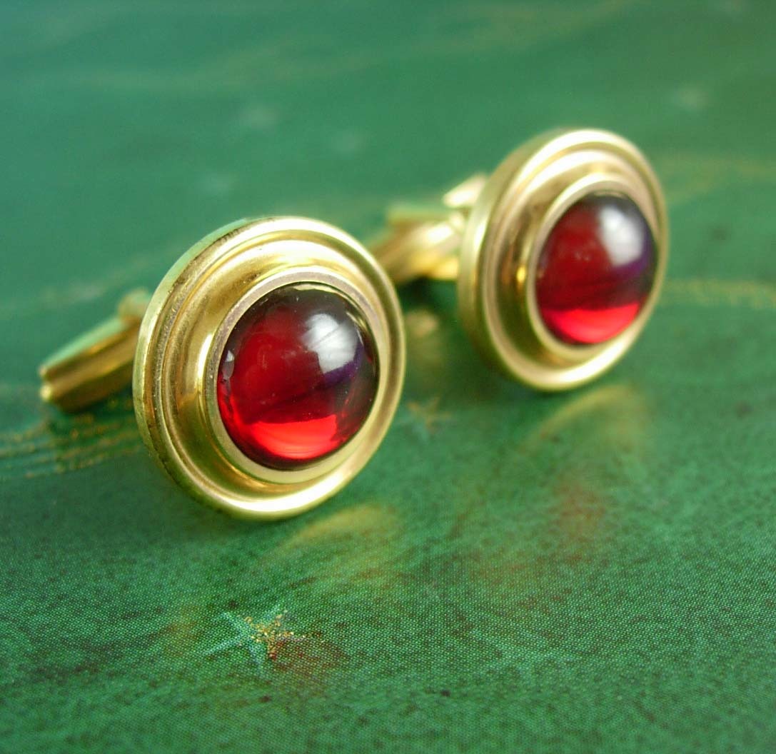 Primary image for RED Cufflinks forstar Formal wear gold jeweled 15th 40th 45th Anniversary 