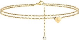 Heart Initial Ankle Bracelets for Women 14K Gold Filled Handmade Dainty ... - £27.58 GBP