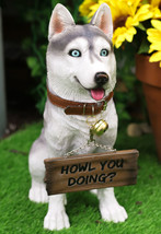 Ebros Lifelike Pet Pal Siberian Husky Sled Dog Statue 13&quot;H W/ Jingle Collar Sign - £48.16 GBP