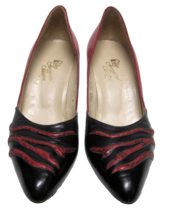 Rodina Ferragamo Schiavone TIGER TOPAZ high heel black &amp; red pump Size 9.5N - £159.67 GBP