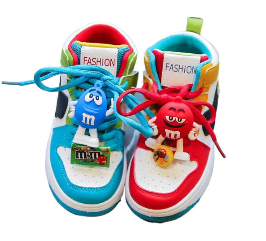 Boys Mismatched Sneakers M&M Laces Multicolor Sports Shoes Kids Girls Trainers