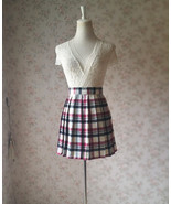 Red White Pleated Plaid Skirt Outfit Women A-line Mini Plaid Pleated Skirts - $39.57 CAD