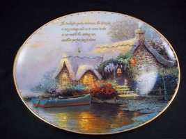 Thomas Kinkade oval porcelain collector plate Lochaven Cottage gold rim 9x7" - $12.95