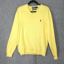 Polo Ralph Lauren Sweater Men&#39;s Large Pima Cotton Yellow V Neck Long Sle... - $22.43