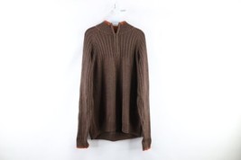 Vintage Columbia Mens Large Spell Out Cotton Ribbed Knit Half Zip Sweater Brown - £42.68 GBP