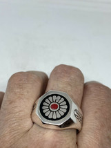 Vintage Southwestern Silver White Bronze 13 Inlay Red Coral - £31.15 GBP