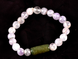 satyaloka azeztulite  + amethyst+ green aventurian   beads bracelet  #6076 - £20.39 GBP