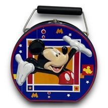 Vintage Mickey Mouse Tin Round Metal With Handle and Clasp  - $31.67