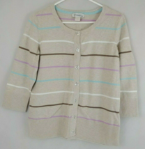 Christopher &amp; Banks Button-Up Tan Cardigan Striped Sweater Size Small - $12.60