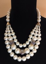 Beautiful Faux Pearl &amp; AB Style Faceted Bead Statement Necklace - $17.00