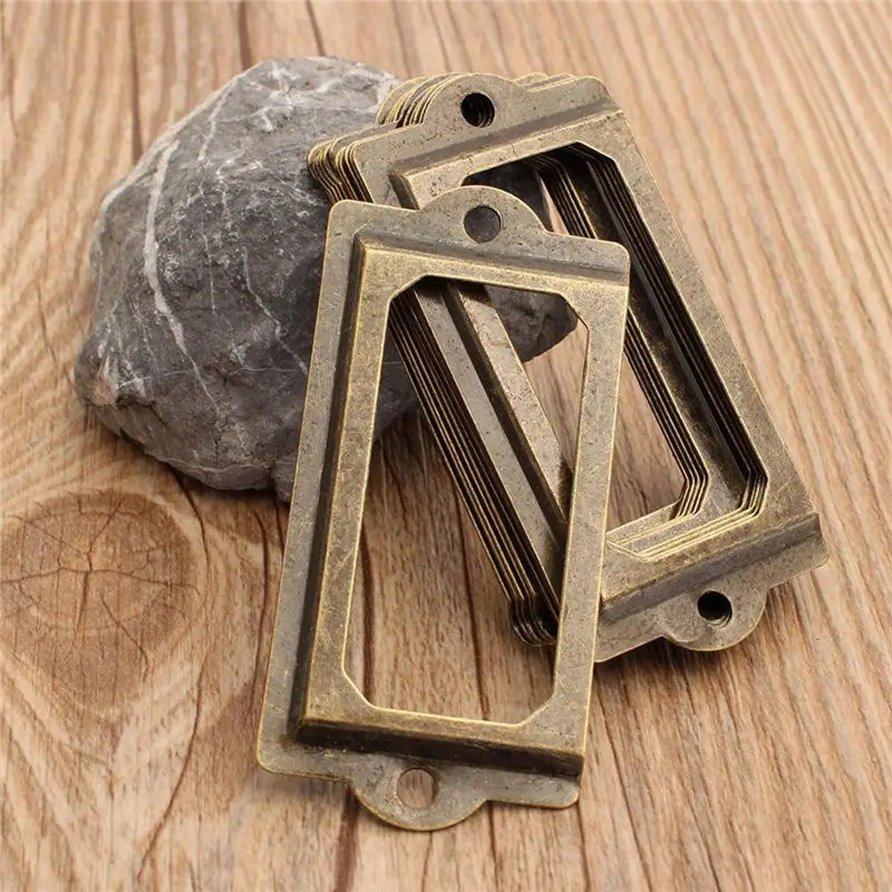 12Pcs Antique Brass Metal Label Pull Frame Handle File Name Card Holder F - $10.14+