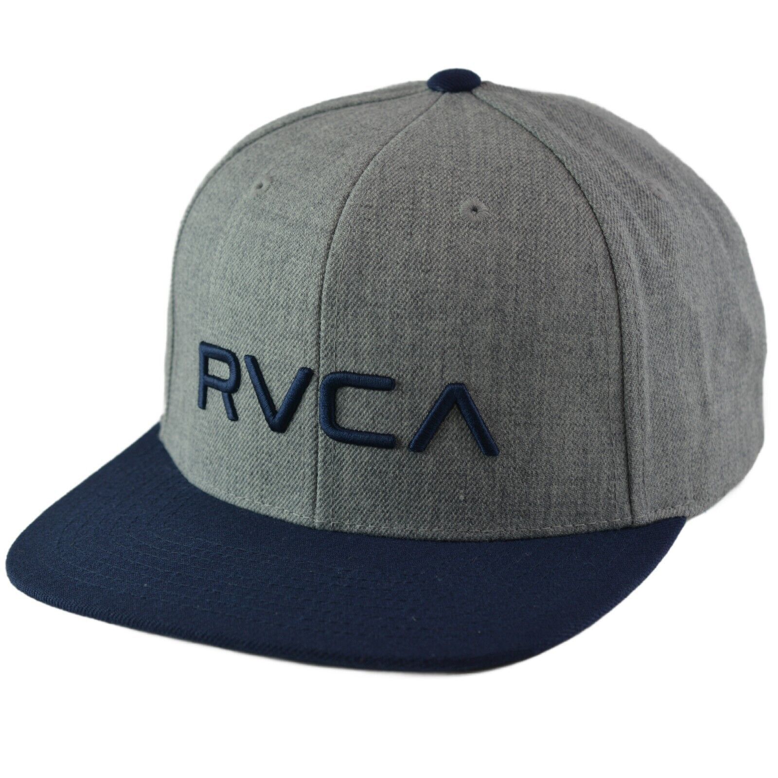 RVCA Twill Heather Gray & Navy Blue Logo 2 Tone Adjustable Hat Mens Snapback Cap