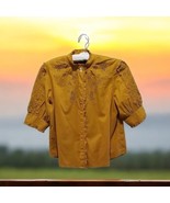 J Crew Mustard Gold Blouse Size M Cotton Embroidered Mock Neck SSleeve C... - $34.65