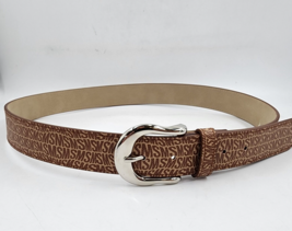 STEVE MADDEN Fish-Eye-Logo Belt Women&#39;s Brown Buckle Closure Faux Leather~ - $10.95