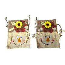 Scarecrow Fabric Drawstring Treat Bags 2-pc Sunflower Hat 5 x 6.5 inch H... - €12,88 EUR