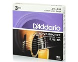 3 Sets D&#39;Addario EJ13 80/20 Bronze Acoustic Guitar Strings Custom Light,... - $37.99