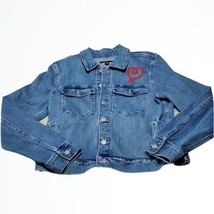 J.Crew Mercantile Blue Denim Jean Jacket w Heart Embroidery Size S Bust 36 Inch - £29.13 GBP