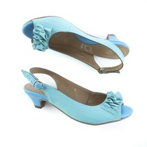 You by Crocs Mayriel Blue Canvas Peep Toe Slingback Pumps Heels Buckle W... - £39.33 GBP