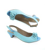 You by Crocs Mayriel Blue Canvas Peep Toe Slingback Pumps Heels Buckle W... - £39.42 GBP