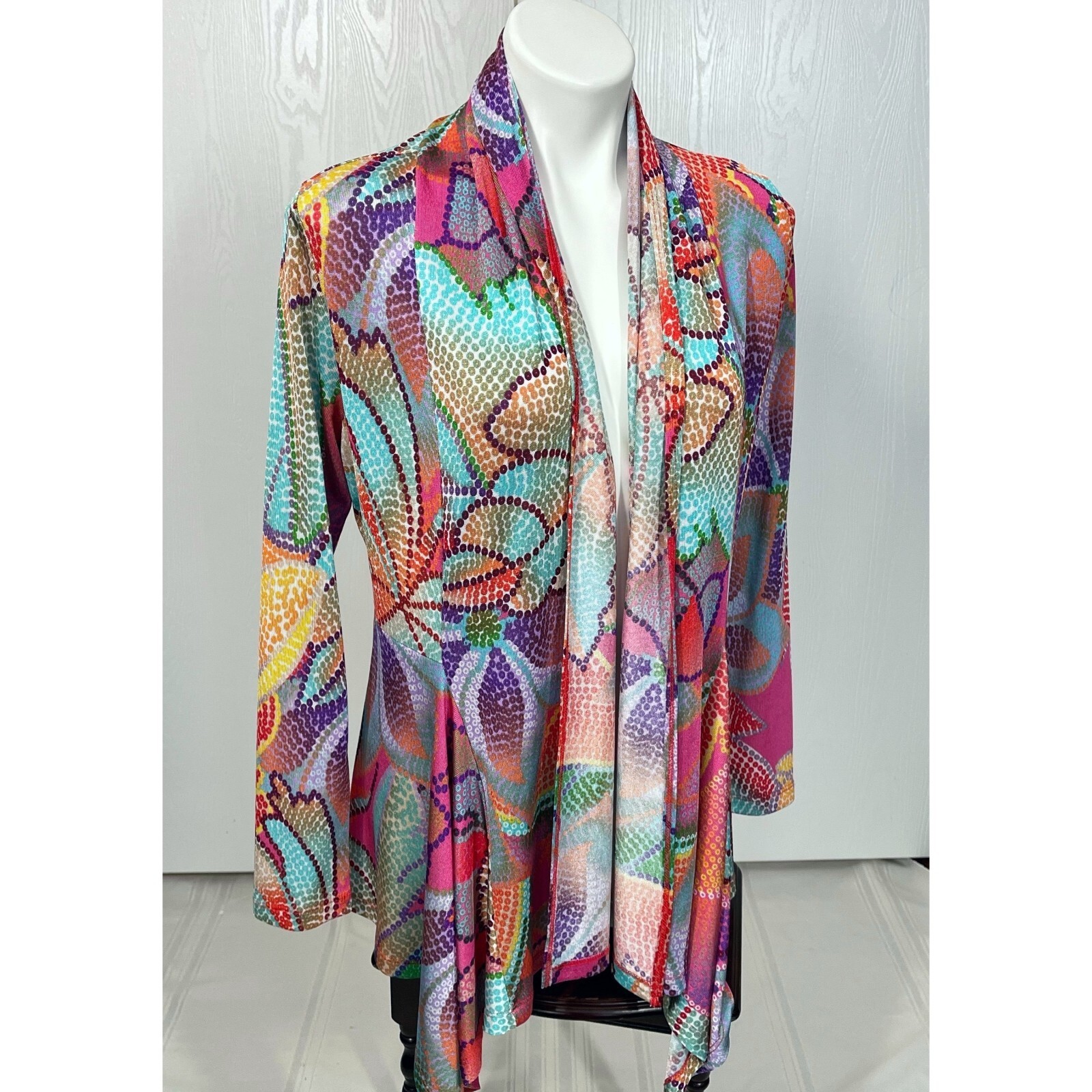 Clara Sun Woo Medium Cardigan Mosaic Petal Multicolor Long Sleeve Open F... - $24.99