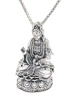 Jewelry Trends Sterling Silver Kwan Yin Buddha Goddess Lotus Flower Pendant Neck - $58.99