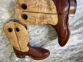 Boulet made in Canada mens Ostrich cowboy boots brown and tan size 9.5 3E (wide) image 2