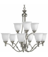 Antique Nickel Modern Traditional Chandelier 9 Light Etched Glass P4509-81 - £305.19 GBP