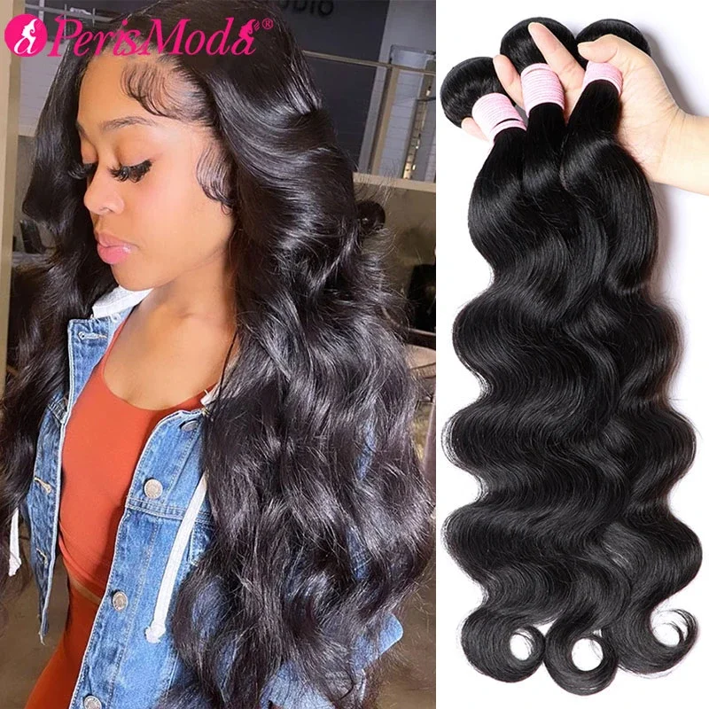 PerisModa Body Wave Bundles Human Hair Brazilian Weaving Natural Black 3 4 - £276.62 GBP