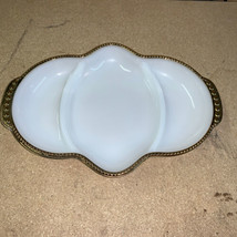 Anchor Hocking Fire King White Milk Glass With Gold Trim Divided Relish Dish - £12.14 GBP