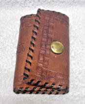 Hand Tooled Leather Key Case Holder Folding 3 3/8 x 2 1/8 folded - $12.38