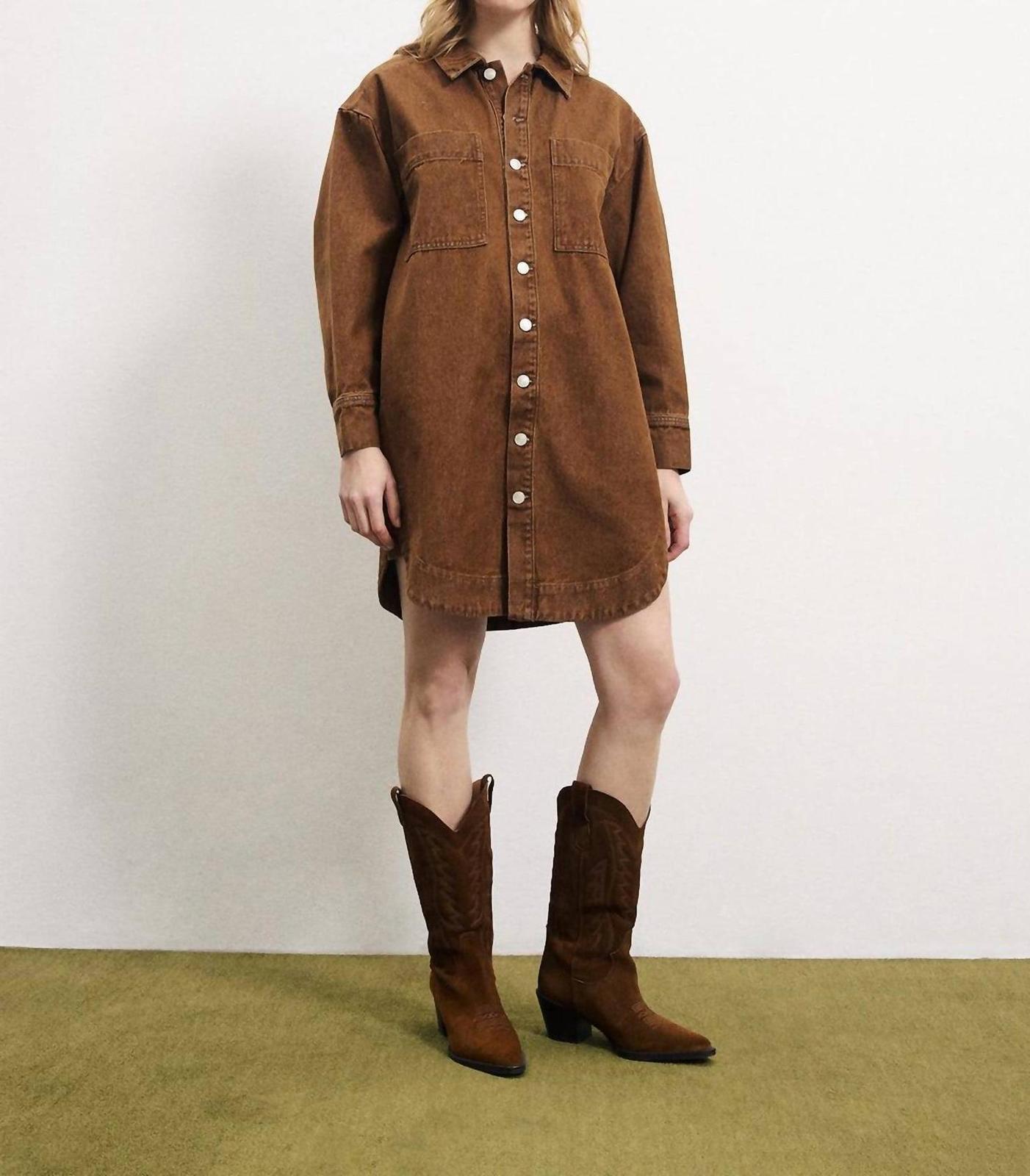 Frnch Domitille Buttoned Shirt Mini Dress Camel - $71.00