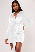 Missguided Satin Knoten Front Hemd Kleid Weiß UK 12 (MSGD16-8) - $19.66