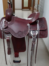 Western hot seat saddle 16&quot;, on Eco- leather buffalo mahogany color.. - £460.96 GBP