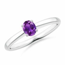 ANGARA Classic Solitaire Oval Amethyst Promise Ring for Women in 14K Solid Gold - £280.72 GBP