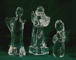 Lot  Of 3 Clear Glass  Crystal Christmas Nativity Angel Figures 8.5&quot; 8&quot; &amp; 5.75&quot; - £25.29 GBP