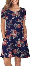Korsis Women&#39;s Casual Summer Swing Floral Rose Knit Dress Pockets Sz S Navy Blue - £14.72 GBP