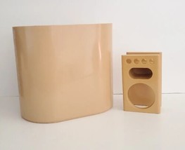 Vintage Beige Melamine Crayonne Bathroom Waste Bin &amp; Toothbrush Holder MCM - £23.52 GBP