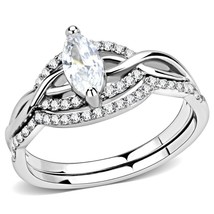 0.8Ct Marquise Cut Cross Over Stainless Steel Engagement Bridal Ring Set Sz 5-10 - £59.53 GBP