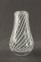 Vintage Studio Art Glass MCM Pear Shaped Lattacino 6&quot; Vase White Spiral Optic - £29.49 GBP
