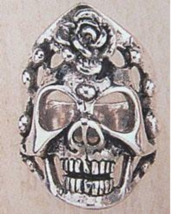 Deluxe Skull Spike &amp; Rose Silver Biker Ring BR85 Jewelry New Skull Roses Mens - £9.86 GBP