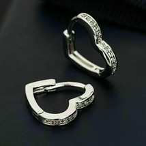 1.00Ct Round Cut Lab-Created Diamond Heart Hoop Earrings 14k White Gold Plated - £125.27 GBP