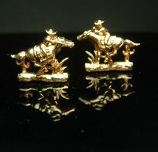 Pony Express Cufflinks ORIGINAL box Sarah Coventry Messenger gold jewelry  Mail  - £88.20 GBP