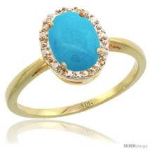 Size 5 - 10k Yellow Gold Diamond Sleeping Beauty Turquoise Halo Ring 8X6 mm  - £249.70 GBP
