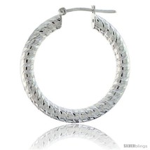 Sterling Silver Italian 3mm Tube Hoop Earrings Spiral Design Diamond Cut, 1 3/8  - £42.45 GBP