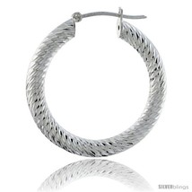 Sterling Silver Italian 3mm Tube Hoop Earrings Zigzag Pattern Diamond Cu... - £41.50 GBP