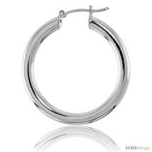 Sterling Silver Italian 4mm Tube Hoop Earrings, 1 1/4 in (32  - £51.42 GBP